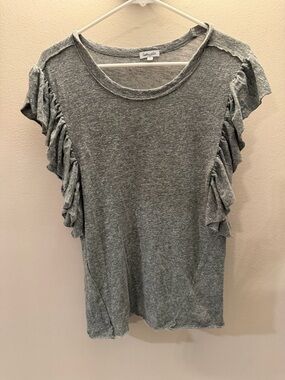 Splendid Womens Grey Ruffle Cap Sleeve Scoop Neck Knit Tee Top XS Made in USA